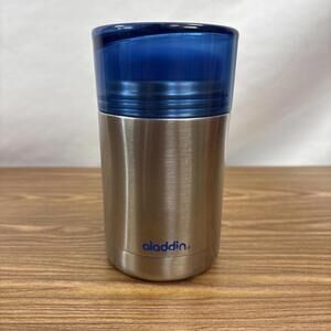 Aladdin Stainless Steel Insulated Food Jar/Mug f/ Soup/Drinks w/ Blue Cup 12 OZ